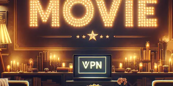 Cozy living room with dim lighting, large screen, plush couches, popcorn, and classic movie posters, suggesting a private movie experience.